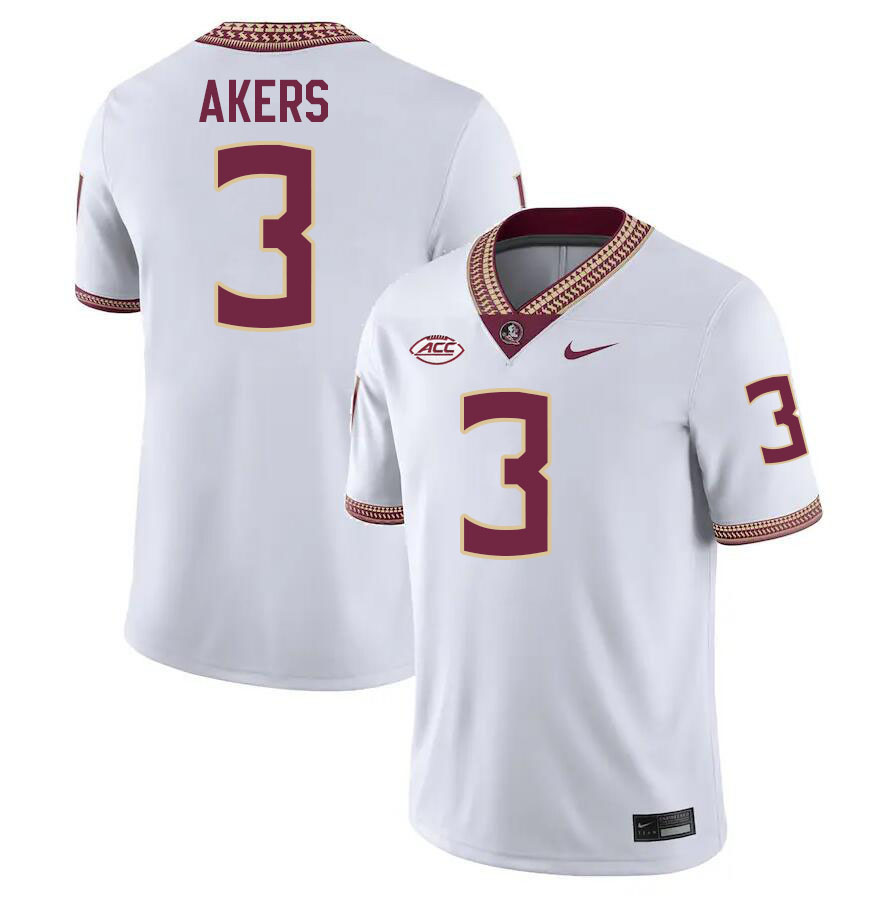 #3 Cam Akers Florida State Seminoles Jerseys Football Stitched-White - Click Image to Close